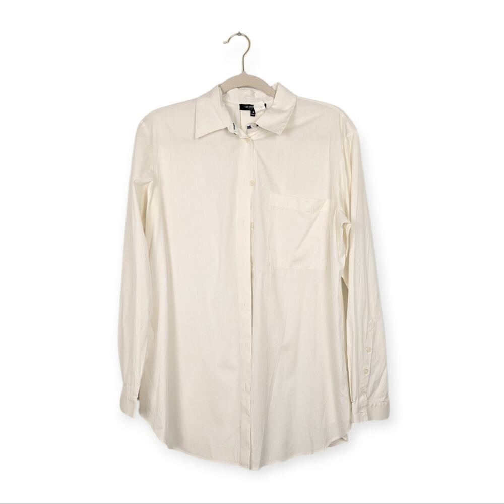 Lafayette 148 New York Women's Ivory Long Sleeve Button Down Shirt Size M
